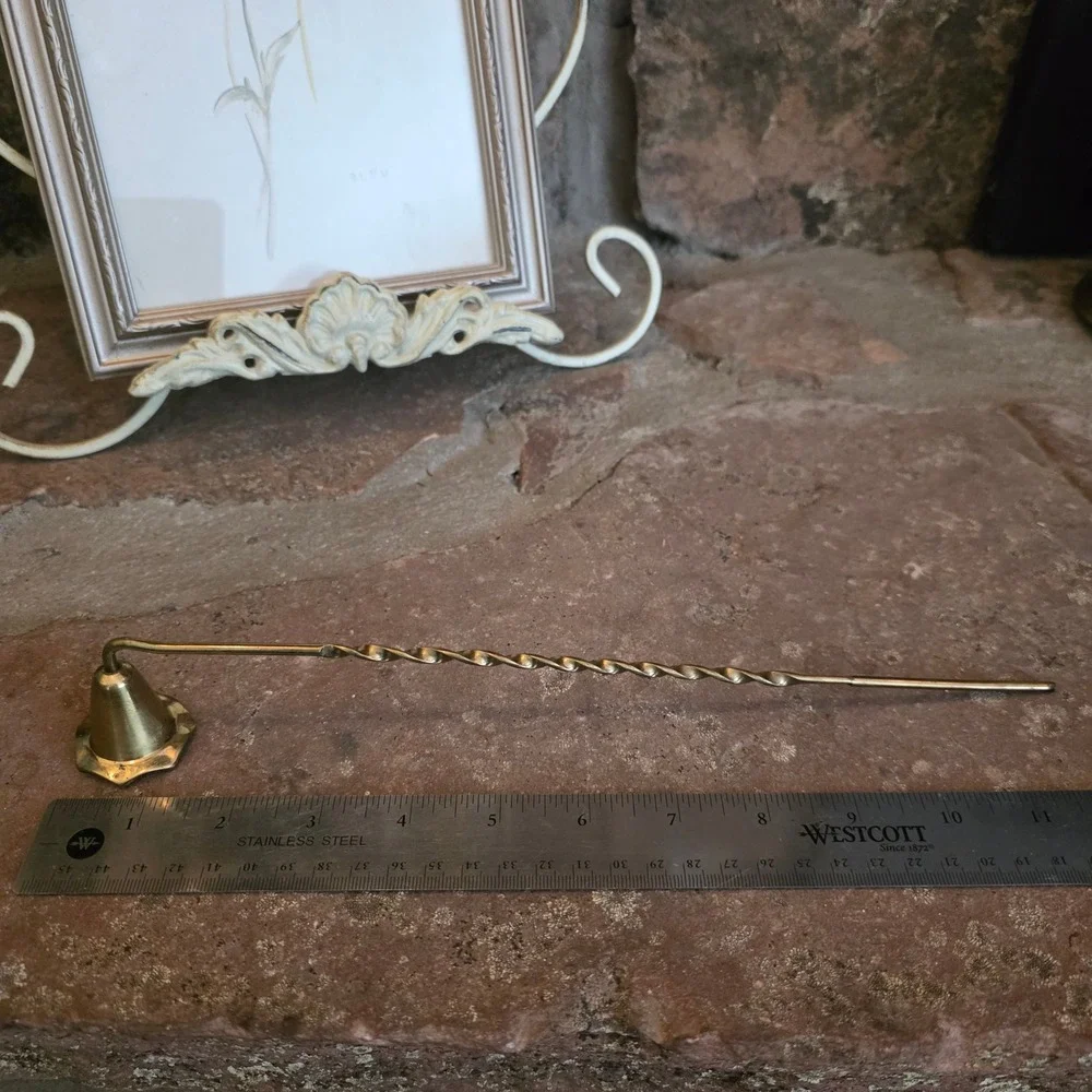 Vintage Brass Candle Snuffer Bell Shape Twisted Handle Gold Tone 10.5 Inch